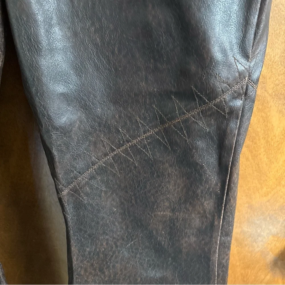 VINTAGE Chocolate Brown Patchwork Low Rise Faux Leather Flare Pants Y2K Goth 90s - Picture 11 of 16